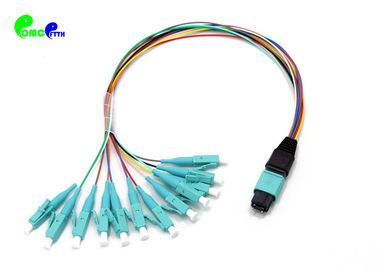OM3 12F MPO Trunk Cable  50 / 125μm MPO Male to LC UPC Fanout 0.9mm LSZH 0.3M Senko Low Insertion Loss